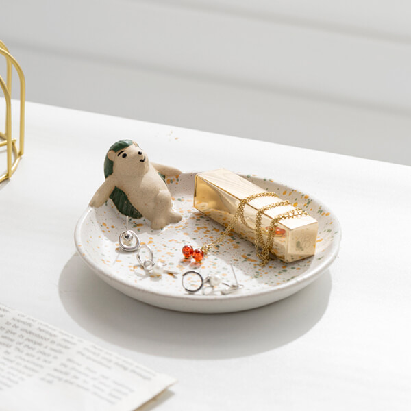 Modern Minimalist Ceramic Hedgehog Jewellery Tray